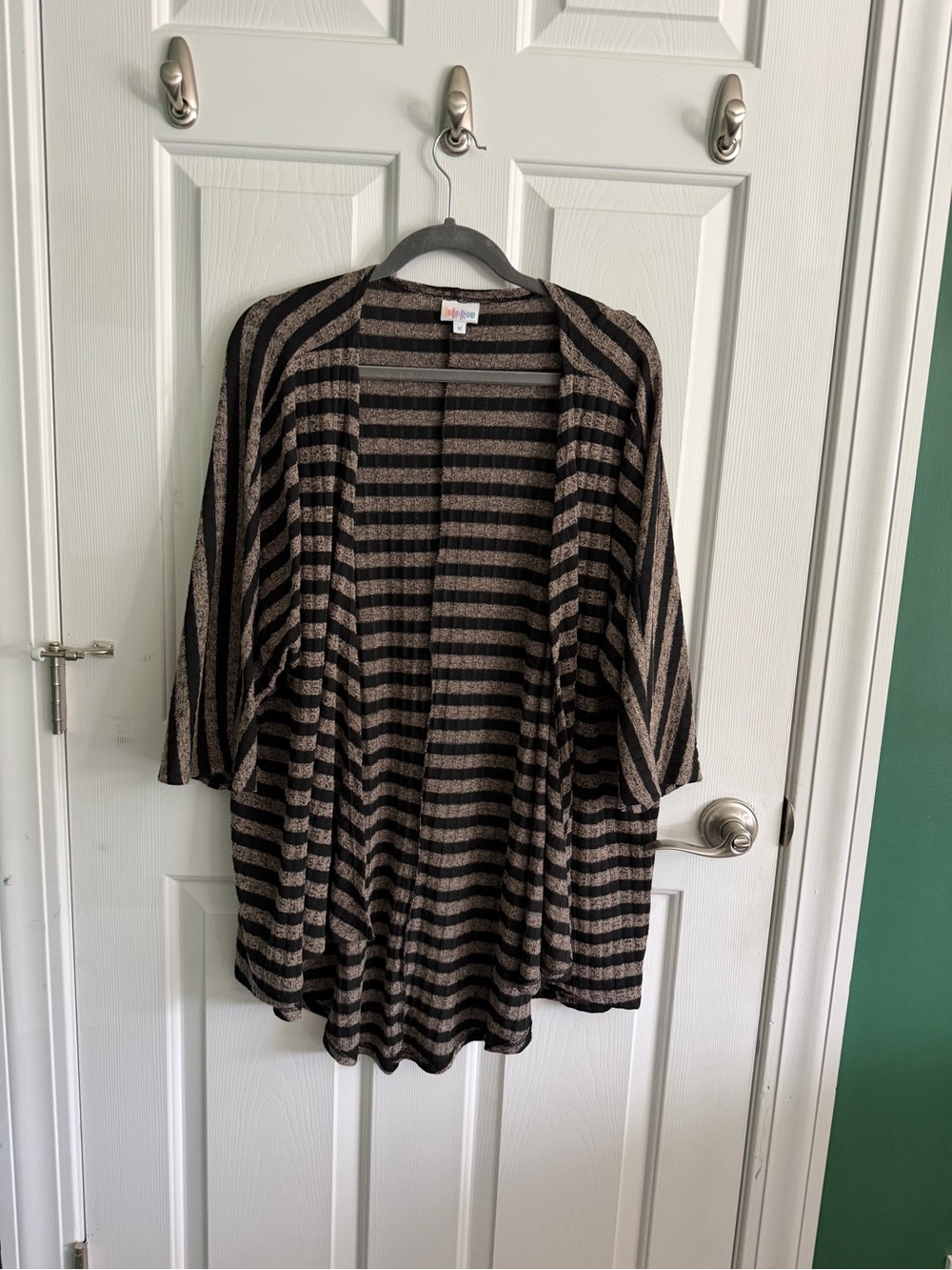 LuLaRoe Black and Tan Striped Open-Front Cardigan